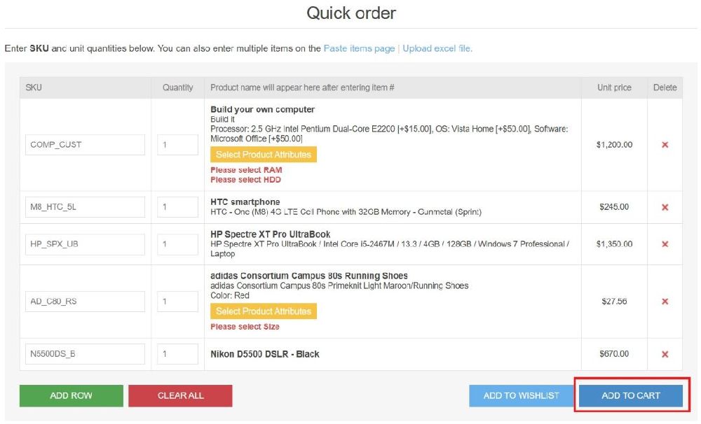 inline product attribute validation nopcommerce quick order plugin